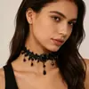 Collar de encaje negro estilo gótico vintage transfronterizo para mujer, cuello falso con borlas y pequeñas cuentas negras choker
