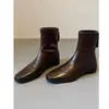 Botas Martin genuínas de couro de Hong Kong confortáveis para mulheres, botas curtas versáteis de salto baixo finas para outono e inverno com zíper traseiro