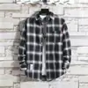 2021 camisa xadrez fina de manga comprida masculina solta ins camisa estilo coreano da moda roupas de trabalho de construção masculinas