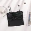 Camisole Feminina Slim-Fit com Alça Fixa de Seda Gelada Plissada Estilo Cross-Border Ins, Costas Bonitas, Top Cruzado no Peito, Sem Costas, com Bojos