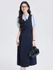 Vestido de longitud media, Camisa de manga corta para mujer, Traje de dos piezas, Estilo de nicho que ciñe la cintura y adelgaza, Ropa de mujer de verano profesional informal de moda
