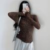Camisa Base Plissada Irregular Miyake Feminina Outono High-end Fina Slim-fit Manga Longa Gola Alta Meio T-shirt Top