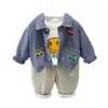 Traje Casual para Niños Ropa de Primavera 2024 Nuevo Traje de Tres Piezas de Mezclilla con Dibujos Animados para Bebés Primavera y Otoño Mono Venta al por Mayor