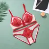 Conjunto de Lencería Francesa Sujetador Sexy de Pico Profundo Pura Pasión Sujetador con Borde de Encaje para Mujer Levanta Busto Pecho Pequeño Otoño Transpirable Mayoreo