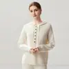 Camiseta de Punto de Cachemira Nueva para Otoño e Invierno, Moda Suave Cómoda Color Sólido Media Cremallera con Capucha Suéter Sencillo para Mujer