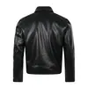 Chaqueta corta de cuero para motocicleta para hombre, estilo punk moderno con diseño de doble cremallera diagonal irregular y cuello de solapa, chaqueta de cuero PU