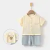 Conjunto de Gasa para Bebé, Ropa de Casa para Bebé, Conjunto de Top de Manga Corta de Doble Capa de Algodón Puro y Shorts, Ropa de Verano con Aire Acondicionado para Niños y Niñas