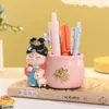 Adorno Artesanal Redondo Pequeño Estilo Tang de Dunhuang para Portalápices, Decoración de Escritorio, Maceta de Resina para Suculentas, Doble Uso, Regalo para Niñas