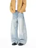 Ropa de Hombre Fengshe / Jeans de Hoz Botonados Estilo Retro Americano para Hombre, Lavados, Corte Limpio, Corte Holgado, Pantalones Casuales de Largo Completo