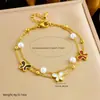 Estilo Coreano Sencillo Apilado Doble Capa Acero Inoxidable Perla Moño Accesorios Cadena Chapado en Oro Mariposa Joyería para Mujer Pulsera