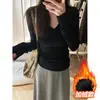 Camiseta Branca de Manga Longa com Decote V para Mulheres, Camada Base Slim Fit, Top Pequeno Estilo Coreano para Outono, Modelador, Ombro Normal, Para Usar Sozinho