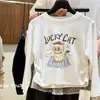 Blusa de manga larga con estampado de gato de dibujos animados para niños, camiseta de otoño para niñas, camisa básica elegante de estilo coreano para niñas pequeñas