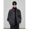 Chaqueta vaquera corta de manga larga con cuello redondo y mangas al hombro para otoño e invierno, con cuello alto y cremallera.