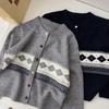 Botón Flocado Otoño Temprano Estilo Coreano Simple Casual Versátil Cárdigan de Punto Suelto Casual Versátil para Mujer Top 8613