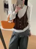 Enviado: Conjunto de duas peças de cardigã de malha casual versátil estilo chic coreano outono e top básico