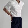 Polo de Manga Corta de Verano para Hombre Estilo Coreano Delgado Solapa Color Sólido Casual Delgado de Punto de Manga Media Trendy