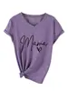Estilo europeu eBay Amazon simples e elegante feminina estampa de letras mama coração decote V manga curta camiseta camisa base