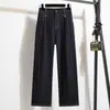 Tiro real de buena calidad versión estrecha pantalones de pierna ancha de punto denim para mujer estilo otoño cintura elástica pantalones rectos elásticos talla grande pantalones para chicas con sobrepeso