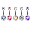 Set de Piercing de Ombligo Doble Diamante de Acero Inoxidable de 14g con Studs de Ombligo Incrustados de Diamante, Joyería de Piercing Corporal Europea y Americana