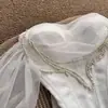 Top Tubo Blanco Resistente con Perlas para Mujer, Corsé de Corte Delgado de Alta Gama