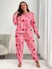Conjunto de Loungewear Feminino Plus Size Europeu e Americano Transfronteiriço Outono Coração de Algodão Imitado Elástico de Manga Longa Que Pode Ser Usado Fora de Casa como Pijama