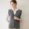 2026 Inverno Novo Cardigan de Tricô com Gola V Espesso de Cashmere Cinco Fios Sem Mangas Cor Sólida Xale Quente