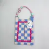 Bolsa de Tejido de Punto de Color Contrastante para Coche, Bolso Tejido con Colgante de Oso, Estilo Ins, Bolsa de Almacenamiento para Escritorio