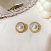 Brincos de Tarraxa Minimalistas de Luxo Leve Estilo Francês com Zircônias Full Diamond Brilho Alto Pérola Agulha de Prata 925 Estilo Retro de Hong Kong