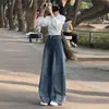 Jeans Retro Azul Fluido de Perna Larga Feminino Primavera Outono Novo Tamanho Plus Size Meninas Cheinhas Cintura Alta Emagrecimento Solto Calças de Perna Reta