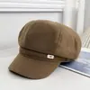 Nueva gorra de lana newsboy de otoño e invierno para mujer, hace que la cara se vea más pequeña, versátil, estilo retro británico, sombrero para el sol