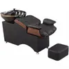 Cama de champú semi-reclinable de color personalizado para salón con lavabo de cerámica engrosado, cama de champú para venta al por mayor transfronteriza con reposapiés
