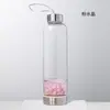 Venta directa de fábrica grava de cristal natural taza de energía de borosilicato alto taza de cristal en capas de acero inoxidable con cuerda para colgar taza de salud