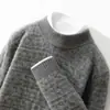 Suéter de lana 100% pura para hombre, cuello redondo, versátil, casual, holgado, trenzado pequeño, engrosado, talla grande, tejido