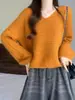 2025 Nuevo Otoño e Invierno Estilo Coreano Color Sólido Cuello en V Tejido Holgado Simple Versátil Estilo Perezoso Suéter de Punto para Mujer Tendencia