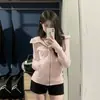 Jaqueta Suéter Slim Fit de Primavera e Outono para Mulheres, Cardigan Casual com Zíper e Capuz, Top para Yoga