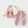 Conjunto de Sudadera y Pantalón Pp para Niños, Camiseta de Manga Larga para Bebé, Ropa Exterior Cálida Forrada de Forro Polar para Otoño e Invierno, Ropa para Niños, Atuendo de Otoño e Invierno