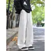 Calças esportivas largas cinza CL de corte curvo para homens, calças compridas de perna larga para o verão, levemente abertas na barra, corte diagonal solto, marca moderna ean