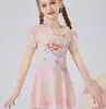 Traje de baño para niña, falda de princesa, manga corta, protector solar, traje de baño de una pieza, lindo traje de baño para niña, estilo coreano