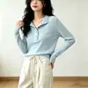 Camiseta de Punto Canalé de Manga Larga para Mujer Otoño Temprano 2026, Estilo Coreano Versátil Suave para el Trabajo Ajustada