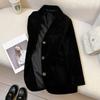 Blazer de Sarja Preto com Design Slim-Fit para Mulheres 2025 Outono e Inverno Novo Terno Casual de Alta Qualidade