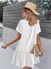 Vestido de mujer de verano 2025 de un solo botón Vestido holgado con bolsillo Bajo con volantes Manga corta casual