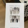 Um Conjunto de Unhas Pintado à Mão: Oráculo Noite Escura Garota Picante Dourado Brilhante Preto Cruz Francesa Estrela Zircônia Olho de Gato Prateado Unhas Usáveis