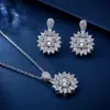 Pendientes y collar de flor de girasol de moissanita de lujo ligero coreano para mujer, juego de joyería transfronteriza nuevo y elegante de alta calidad