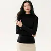 Suéter de Gola Alta Cashmere Liso Feminino Outono/Inverno 2026 Slim Fit Base de Tricô Canelado