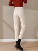 Jeans Caqui Rectos con Forro de Felpa Otoño/Invierno 2026 para Mujer, de Cintura Alta, Versátiles, Corte Delgado, Pantalones Cigarrillo Elásticos