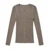 Suéter Cardigan de Punto de Lana y Seda con Temperamento para el Trabajo, Nuevo Estilo de Principios de Otoño para Mujer, Delgado, Cuello en V, Prenda Base