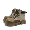 Botas Femininas Martin para Exterior 2026 Outono Novo com Solado Grosso Aumentadoras de Altura Fashionáveis Super Populares Versáteis Verdes Cáqui Botas de Cano Curto