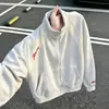 Sudadera con capucha de punto asimétrica bordada con letras americanas para hombre, otoño, tacto de alta gama, hombro estándar, cuello alto, chaqueta, chaqueta para pareja