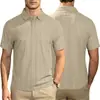Camisa casual masculina de manga curta, fina, cor sólida, gola xadrez pequena, secagem rápida, respirável, plus size