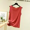 Camiseta sin mangas de modal para mujer, verano, talla grande, cuello redondo, fina, sin mangas, corte holgado, adelgazante, top versátil